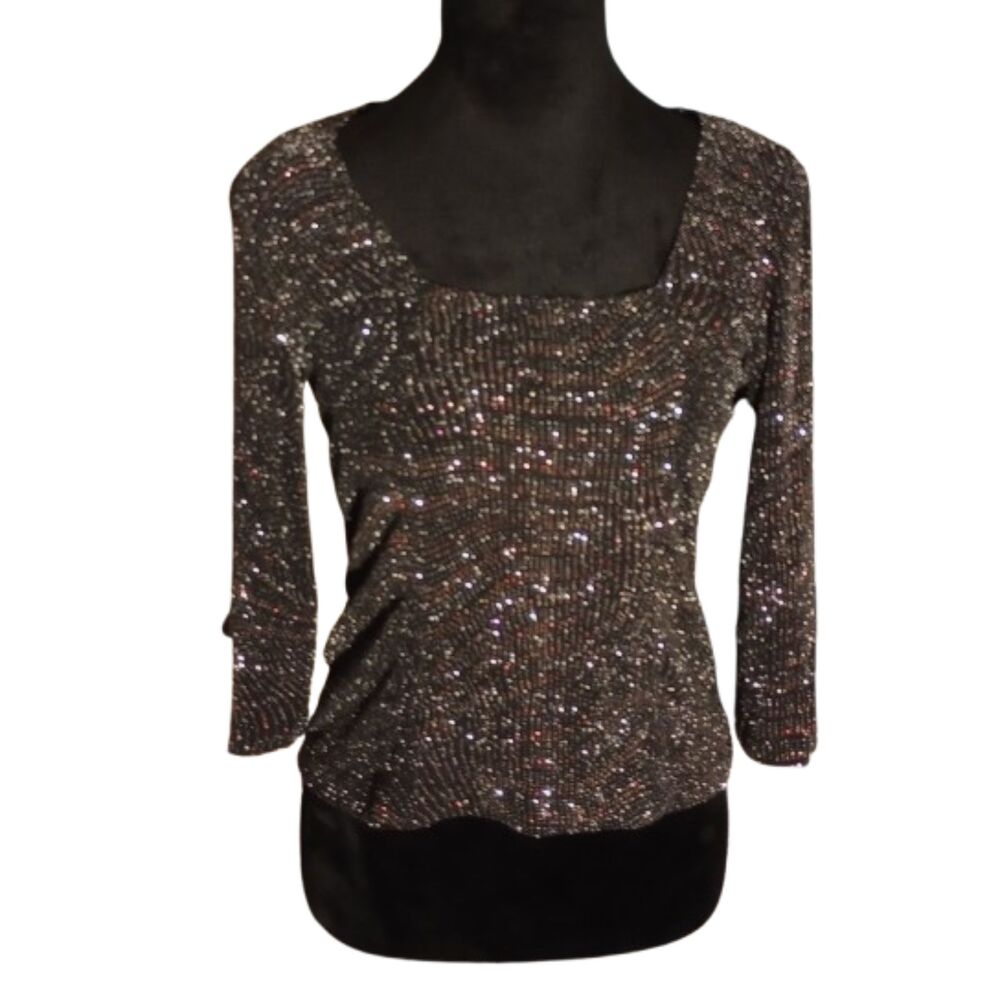 LaBelle Women's Size Large Black Sparkly Sequined Vintage Blouse